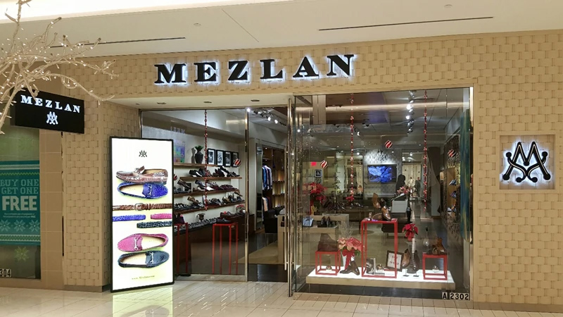 Custom Led Light Box for Retail Shoe Store Mezlan in Houston Galleria
