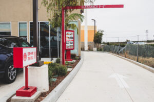 custom powder coat red drive thru by DSA Signage for Hiccups