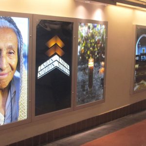 LED light boxes in hallway of Union Station