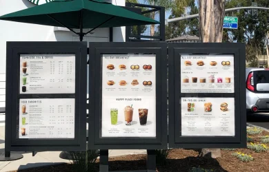 Outdoor static menu board with illuminated display for drive-thru ordering